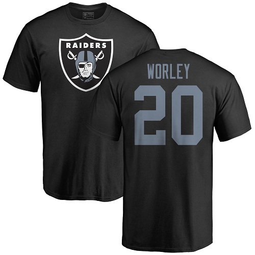 Men Oakland Raiders Black Daryl Worley Name and Number Logo NFL Football #20 T Shirt